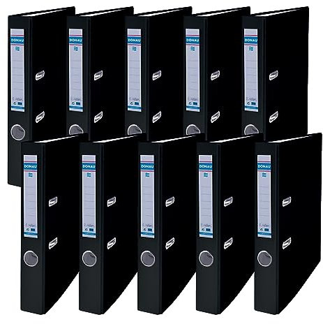 DONAU Master Ordner Schmal 10er Pack FSC/DIN A4 / 5 cm / 10 Stück/Schwarz/Kunststoffbezug PP/Carton Papier Schlitzordner Büroordner Aktenordner Ringordner/Grünen Punkt