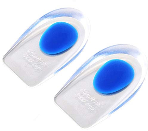 Qiuyan 1 Pair Gel Heel Cups Plantar Fasciitis Inserts Pads for Heel Pain, Bone Spur & Achilles Pain -Blue, L