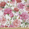 ABAKUHAUS Aquarell Microfaser Stoff als Meterware, Rosa Pfingstrosen Rosen, Deko Basteln Polsterstoff Textilien, 2M (230x200cm), Weiß Rosa