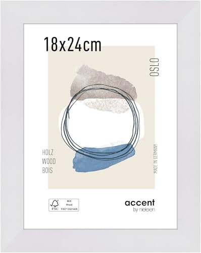 accent by nielsen Bilderrahmen, 18 x 24 cm, Holz, Weiß, Fotorahmen zum Auftstellen und Aufhängen im Hoch- & Querformat, Echtglas, Oslo
