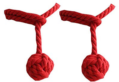 Tpocean Ein Paar handgefertigter gestrickter Vorhang-Raffhalter aus Baumwolle mit Seil zum Binden von Gardinen für Innenräume, Büro, Fenster, Vorhang-Halterung, Dekoration (rot)