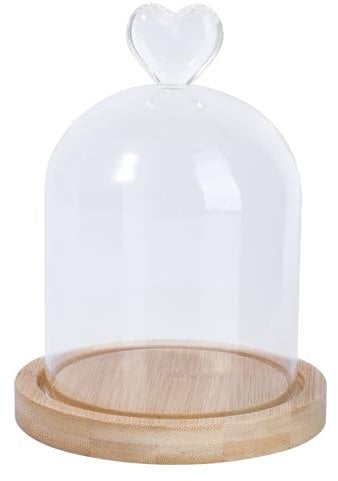Amosfun Glass Dome Cloche Jar, 13.5x8cm Clear Bell Jar with Wood Base, Small Cloche Display Dome for Dried Flowers, Succulents, Collection, Toy, Crystal