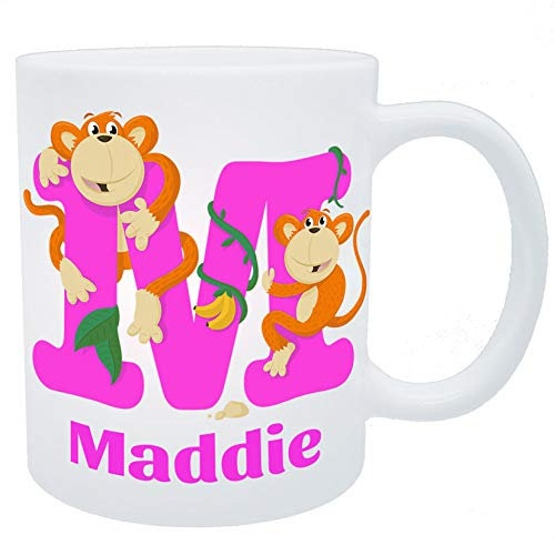 M for Maddie, M for Monkey Themed Girls Personalised Plastic Unbreakable Kids Cup/Mug, Baby/Toddler Cup