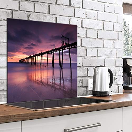 murando Glass Splashback for Kitchen Backsplash Cooker Protector Tempered Glass Decorative Wall Art Panel Heat Resistant Graphic 60x60 cm / 24x24 Landscape Sea Pier c-B-0514-aq-a