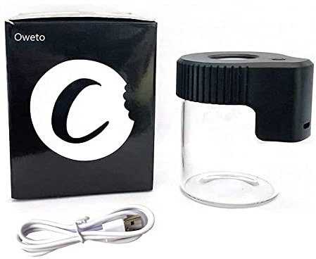 Oweto Led Transparent Glass Seal Storage Jar, Light-Up Magnifying Glass Ornamental Bottle (Black)