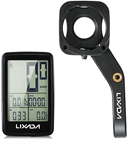 Lixada Drahtloser Wiederaufladbarer Fahrradcomputer Fahrradtacho Kilometerzähler mit Halterung Computerhalterung