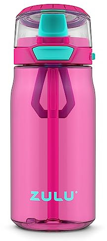 Zulu Kids Flex 16oz Tritan Plastic Water Bottle with Silicone Spout, Leak-Proof Locking Flip Lid and Soft Touch Carry Loop,Pink/Mint,239-0198-016-6
