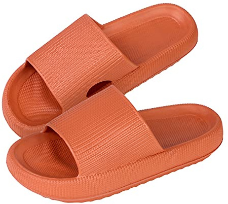MUYOGRT Cloud Sliders Women Men, Non-Slip Cloud Slippers Women Summer, Soft Flip Flops Bathroom Slippers, Pillow Sliders for Pool Shower Beach(Orange, 2/2.5)