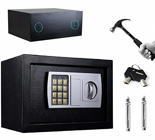 8.5L Wasserdichter Tresor Mit Zahlenschloss Und Schlüssel - Elektronischer Möbeltresor Für Schmuck Und Bargeld - Digital Wandtresor Schwarz, 31x20x20cm