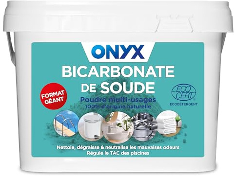 Onyx - Bicarbonate de Soude - Nettoyant Dégraissant Multi-Usage - 4kg | Nettoie, Dégraisse, Neutralise les Mauvaises Odeurs - 100% d'Ingrédients d'Origine Naturelle - Ecocert - Fabriqué en France