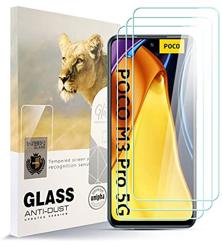 AYSOW Protector de Pantalla de Vidrio Templado para Xiaomi Poco M3 Pro 5G Película de Vidrio Premium 0.3mm 9H Dureza 2.5D, Anti Arañazos, Sin Burbujas 3 Piezas