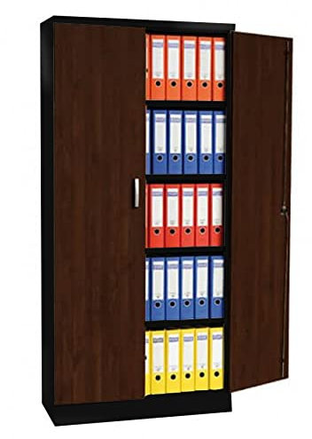 Schrank & Stuhl Aktenschrank Stahlschrank Büroschrank mit Flügeltüren in Holzoptik, 195x92x42 cm, Schwarz/Wenge