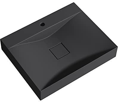 doporro Vasque à Poser 60cm avec Bonde Lavabo Suspendu Gris Noir Mat Colossum810 Fonte Minérale Solid Surface 60x48x12cm