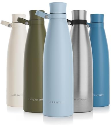 LARS NYSØM Gourde INOX 750ml | 0.75L Bouteille d’eau isolée | Gourde étanche pour Le Sport, la Bicyclette, Les Enfants (Sky Blue, 750ml)