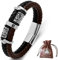 DPGOLDP Wikinger Lederarmband mit Edelstahl Celtic Knot & Vegvisir Runen Perlen Amulett Armbänder für Herren Damen,Black Brown,165mm