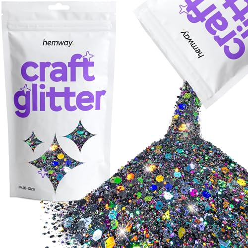 Hemway Craft Glitter Gun Metal Grey Holographic 100g Multi Size Glitter | for Crafts, Resin, Cosmetic, Nail, Face, Body, Festival, Tumblers, Art, Candle, Crafting
