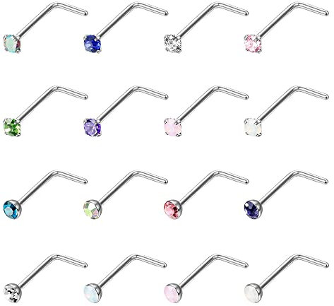 YADOCA 16 Pièces 20G Piercing de Nez en Acier Chirurgical pour Femmes Hommes Petit Piercing au Nez Narine en Forme de L Nez Piercing Bijoux