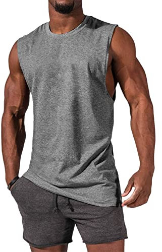 Tank Top Herren Ärmelloses Muskelshirts Gym Sport Unterhemd Männer Rundhals T Shirt Fitness Trägershirts Tee Top für Men Grau M