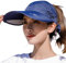 HINGTAT Sombrero de visera para mujer, de ala ancha, para golf, protección solar, para playa, jardín, tenis, correr, sombrero de parasol, azul marino, Talla única