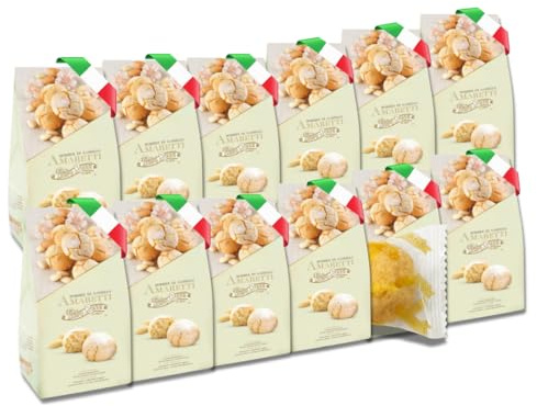 Pietro Rossi Weiche Amaretti 12x120G [EINZELN VERPACKT] - mit 37,5% Aprikosenkernen - Italienisches Kaffeegebäck - Perfekt zum Kaffee & als Dekoration - Traditionelle Rezeptur