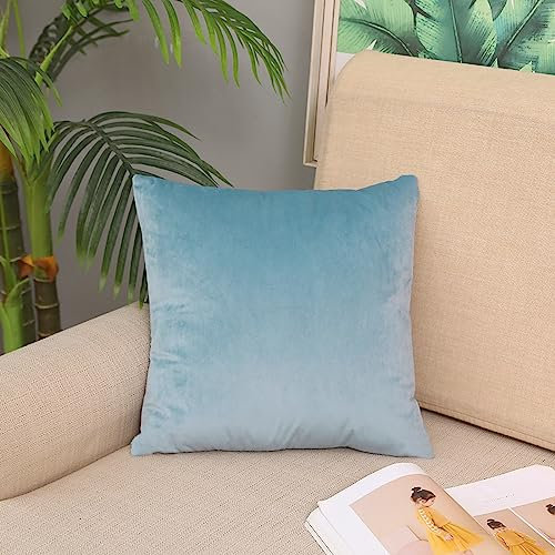 1 Kopfkissenbezug 50x50cm, Pillowcase Hellblau Einfarbig Samt Kissenbezug Sitzkissen Dekokissen Couchkissen Dekoration