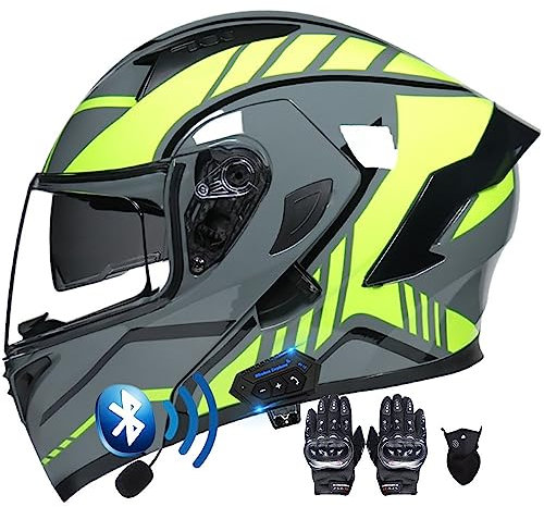 Letetexi Motorradhelm Klapphelm mit Bluetooth Motorrad Helm mit integriertem Bluetooth Integralhelm Anti-Fog-Doppelspiegel Vollvisierhelm ECE Genehmigt sturzhelm für Damen Herren S~XXL