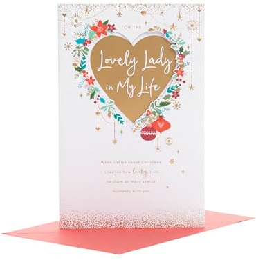 UK Greetings | Christmas Card | Gold Heart Design | With Envelope | Xmas Presents | Greeting Card | Her/Girls/Women | 165mm x 254mm