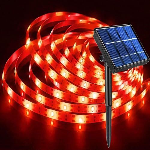 KINGCOO Solar Streifen Lichter Außen, Wasserdicht 3M 90Led Seilleuchten Solarlampen Selbstklebend Schneidbar Lichterkette für Garten Hinterhof Veranda Hochzeit Party Weihnachtsdekoration (Rot)