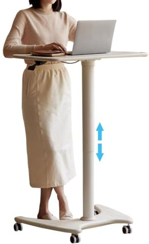 Stehpult Höhenverstellbarer Computertisch Mit Rollen Regal Kompakter Abnehmbarer Sitz-Steh-Tisch, Überbetttisch Mit Pneumatischer Verstellung, Mobiler Laptop-Schreibtisch Auf Rollen, Für Couch