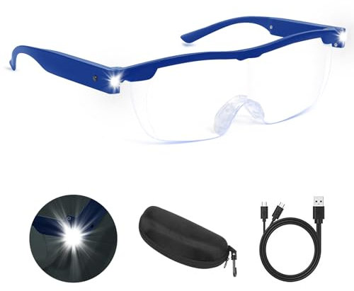 NZQXJXZ Gafas de Lupa con luz, 200% de Aumento, USB Recargable LED con luz de Lupa, Anti luz Azul, Manos Libres Lupa Gafas de Cabeza para el Trabajo de Cerca, aficiones, Lectura, artesanía