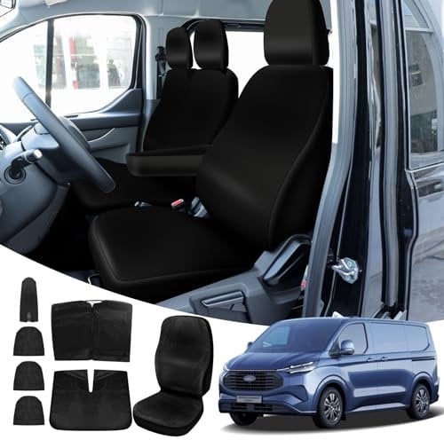 Sitzbezüge kompatibel mit Ford Transit Custom 2013–2022 (3 Sitzer), Wasserdichter Vordersitzschutz Passform Set für Vorderfahrer und Beifahrer(8er-Set)