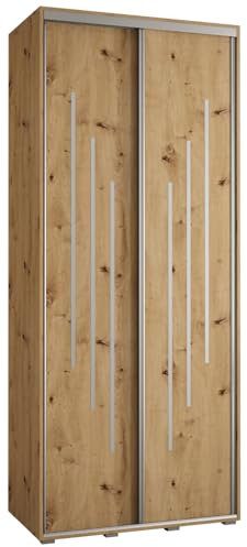 MEBLE KRYSPOL Davos 8 120 Schrank mit Zwei Schiebetüren für Schlafzimmer - Moderner Aufbewahrungsschrank mit Kleiderstange und Regalen - 235,2x120x60 cm - Artisan Artisan Silber