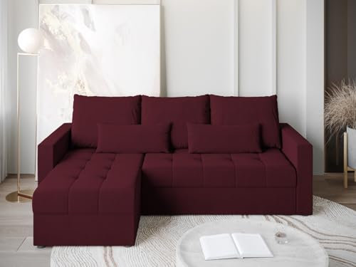 BROMARKT Ecksofa mit Schlaffunktion 226x143x83 - Wohnlandschaft L-Form - Kollektion HOT L LITE - Eckcouch - Samt Couch L Form - Sofa 3-Sitzer - Rotwein