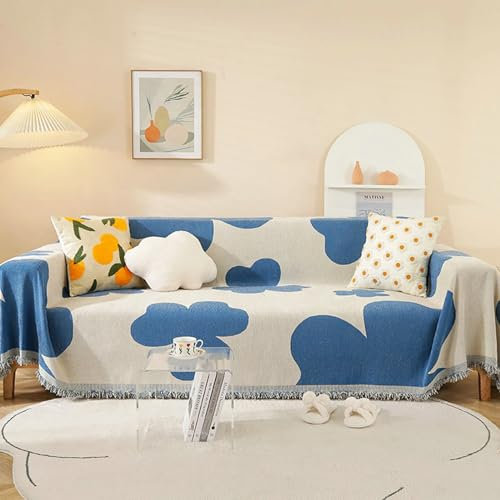 Ayoiow Sofa Überzug COR Couchbezug Blau Sofahusse 4 Sitzer Chenille Blumenmuster