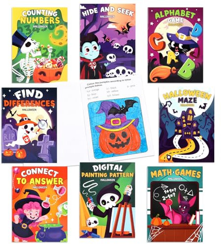 ZALAON Halloween Coloring and Activity Books,8 Pack Halloween Coloring Book for Kids Matching Game Mazes Coloring Pages for 4-8 Year Olds