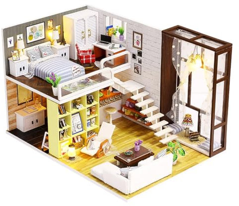 Habbari Miniaturhaus – Kreatives DIY Set zum Basteln – Originelles Geburtstagsgeschenk für Kinder & Erwachsene – Bezauberndes 3D Modell – Puppenhaus 1:24 - Motiv Suzis modernes Häuschen