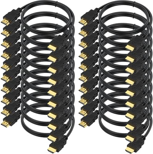 4K HDMI Cable 3 FT 20-Pack, 3FT HDMI Cord Multipack 4K@60Hz, Shielded HDMI Cord Support HDCP 2.2, HDR, 3D, ARC & CL3 Rated for TV, Laptop, Monitor, PS5, PS4, Xbox One, Fire TV, Soundbar, Roku & More