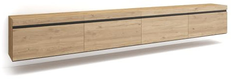 Skraut Home | TV-Schrank, Lowboard | für Wohnzimmer und Esszimmer | 320x45x35 cm | Für großformatiges TV | Hängend | Moderner Stil | Eiche