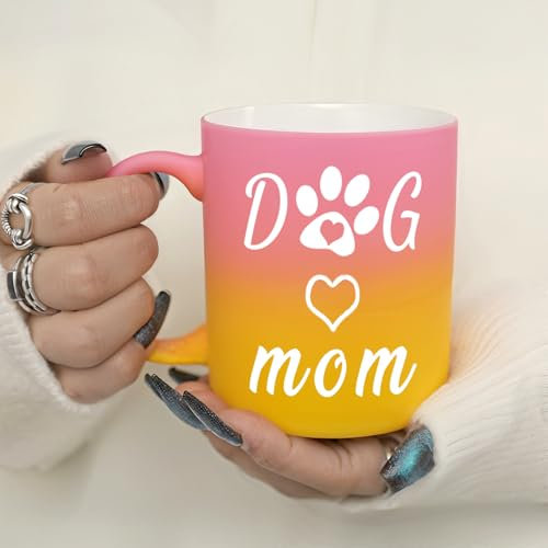 11oz Dog Mum Mug, Dog Mom Ceramic Coffee Mug Mothers Day Mug with Text - Gifts for Women, Her, Mom, Friends, Colleagues - for Christmas, Birthday, Doggy Lovers (Yellow and Pink Gradient)