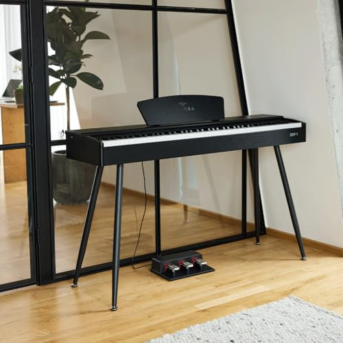 Sonora 1 E-Piano, 88 Gewichtetes Tasten, Home Piano mit Ständer, Dreifachpedal, Notenständer, USB MIDI und Kopfhöreranschluss, Schwarz