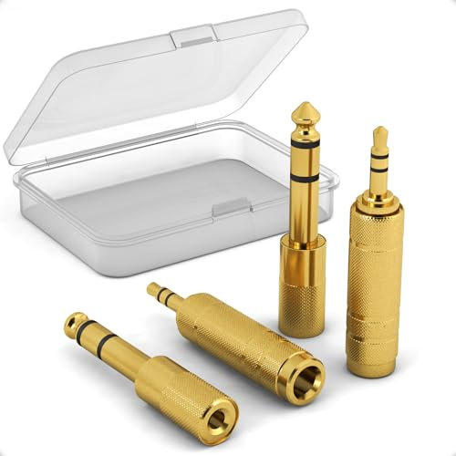 IIISOGNO 3.5mm to 1/4 TRS Adapter Set, Audio Converter for Electric Guitar/Keyboard/Mixer/Amp Amplifier/Bass/Headphone/Headset, 6.35mm to 1/8 Balanced Jack Connector for Laptop/Tablet/PC