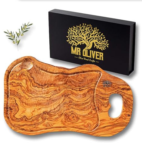 MrOliver® Saturn – Schneidebrett aus natürlichem Olivenholz – professionelles Küchenbrett – Design-Küchenzubehör – großes Schneidebrett aus Holz für Aperitif, Fleisch, Wurst