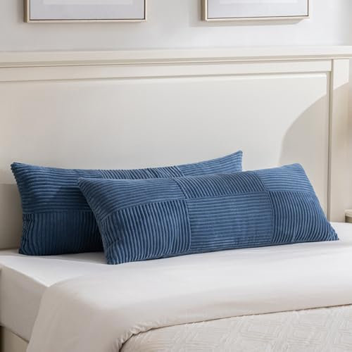 FDTERN 2er Set Denim Blau Kordsamt Kissenbezug 35x90 Weich Moderne Dekorative Kissenbezüge Kissenhülle Dekokissenbezug Sofakissen Dekokissen Boho Deko für Sofa Schlafzimmer Wohnzimmer Bett