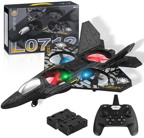 yusvwkj RC Plane, L0712 Remote Control Plane with 2 Batteries, 2.4GHz 2 Channel Remote Control Airplane Fighter Toys Easy to Fly for Adults Kids Beginners Boys,Gray
