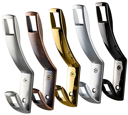 Stahlia Kleiderhaken EDELSTAHL-OPTIK (5 Stück) Garderobenhaken 150mm lang Haken zum Schrauben Wandhaken Wandgarderobe Holz Haken Garderobe inkl. Schraubenset