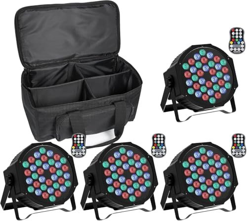 Glowingstage Led Strahler Akku, 4 Stück 36 RGB Akku Strahler Bühnenlicht Led Par mit Lichtpaket, DMX und Fernbedienung, Discolicht Partylicht Scheinwerfer für Disco DJ Halloween Outdoor