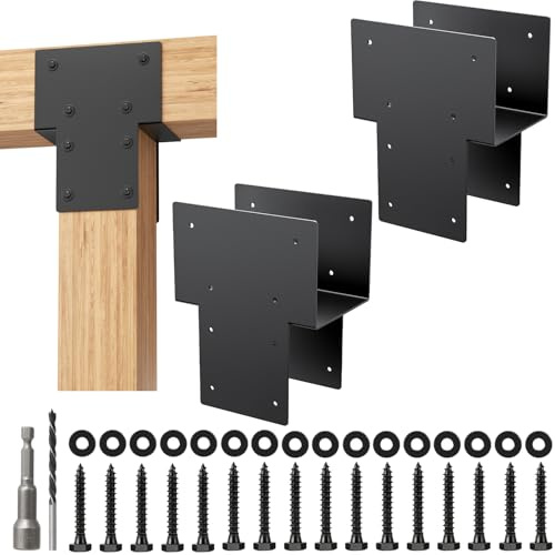 6x6 Post Caps Tie Brackets (Actual 5.5x5.5) -2 Pack Heavy Duty Galvanized Steels Pergola Connector Brackets for Wood Posts, Gazebo & Deck Beams (Black)