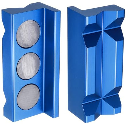 sourcing map Magnetic Vise Jaws 4 Inch Magnet V-Grooves Soft Aluminum Bench Jaw Pads Covers Multi-Purpose Protector for Woodworking Jewelry Making Plumbing, Blue