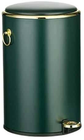 Kitchen Trash Can Round Stainless Steel Trash Can with Lid, Soft-Close Pedal Trash Can with Side Handle, Removable Liner, for Living Room Bedroom, Bathroom, Office Garbage Bin (Green L)
