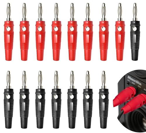 16 Stück Bananenstecker 4mm,Bananenstecker Buchse,Bananenstecker Lautsprecher,20a Banana-Steckverbinder,Schwarz Rot Vernickelt Kunststoff Laternenstecker Für Kabel,Boxen,Endstufen,Av-Receiver